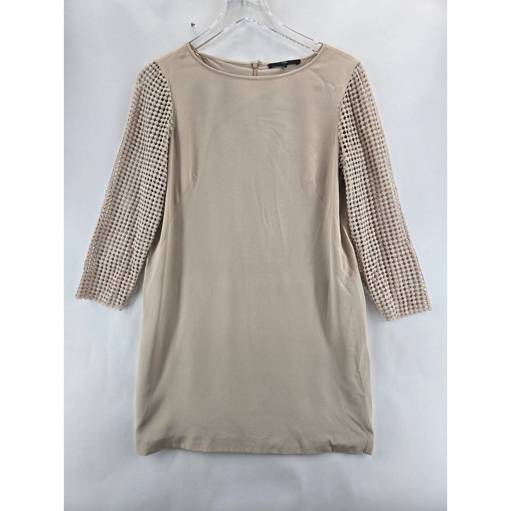 Tibi Labyrinth Silk Sheath Dress Beige Cotton Crochet‎ Sleeves Size 4 Designer